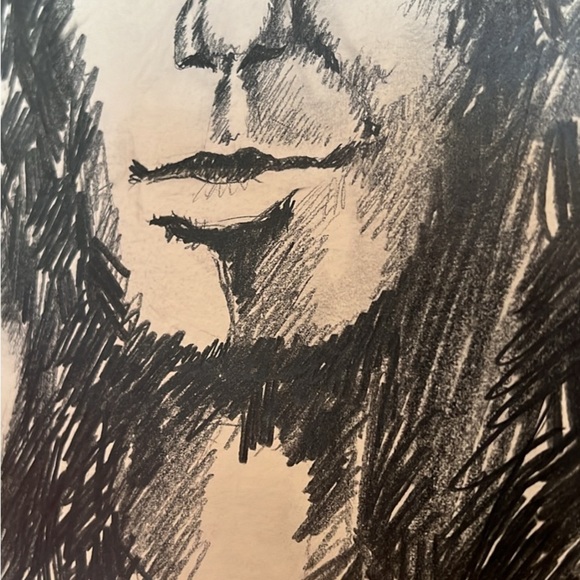 Original portrait, pencil M Keller 1973 drawing on board Mcm retro vintage - Picture 14 of 17